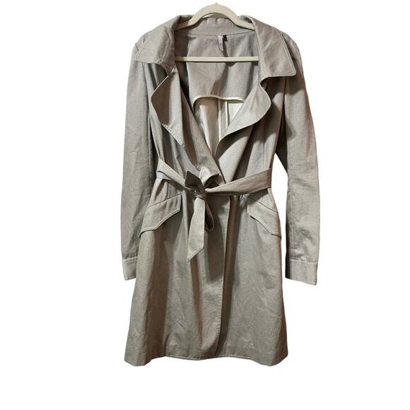 IISLI Women’s Trench Coat Metallic Silver Belted Size 8 - Picture 2 of 8